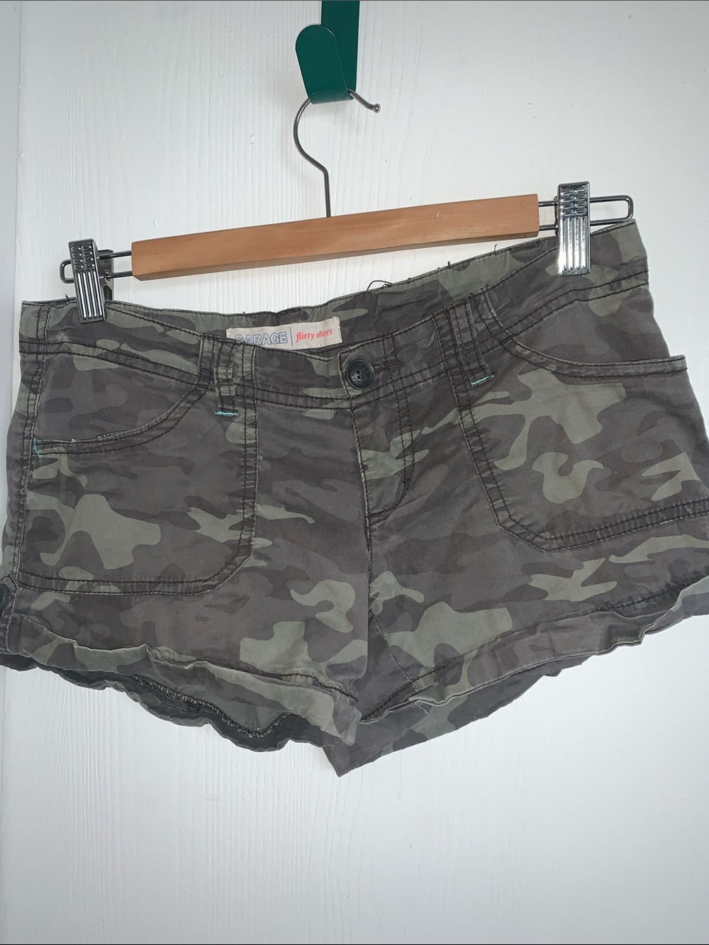Garage Camo Print Jean Shorts - Olive